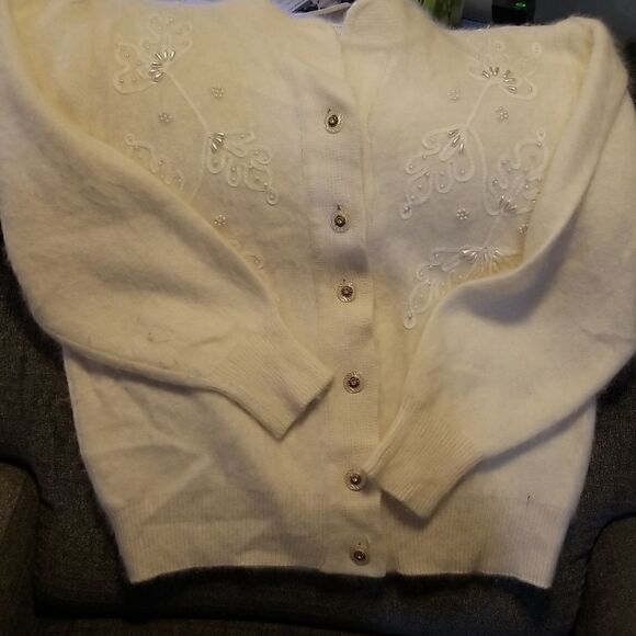 B.J.Kristen Womens Medium 80s Electric  Angora Wool Vintage Cardigan Sweater L - Picture 14 of 15